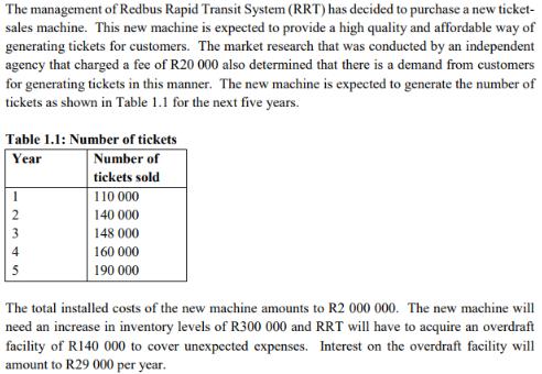The management of Redbus Rapid Transit System (RRT) has decided to purchase a new ticket- sales machine. This