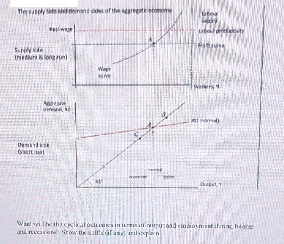 The supply side and demand sides of the aggregate economy Real wage Supply side (medium & long run) Aggregate