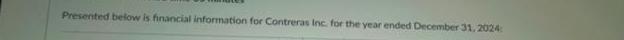 Presented below is financial information for Contreras Inc., for the year ended December 31, 2024