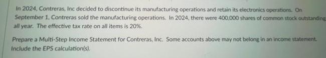 In 2024, Contreras, Inc decided to discontinue its manufacturing operations and retain its electronics