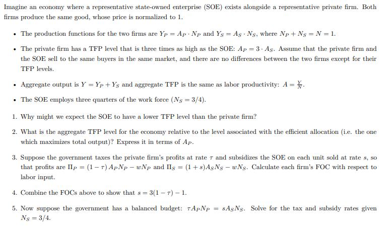 Imagine an economy where a representative state-owned enterprise (SOE) exists alongside a representative