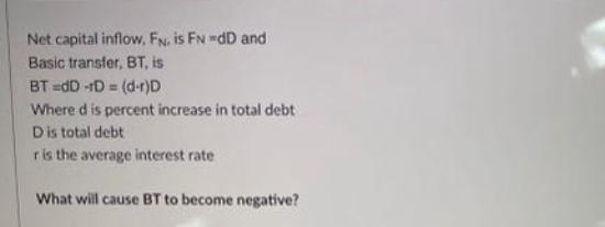 Net capital inflow, FN. is FN =dD and Basic transfer, BT, is BT=dD-D= (d-r)D Where d is percent increase in