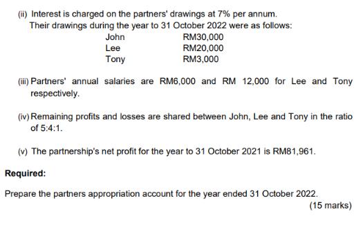 (ii) Interest is charged on the partners' drawings at 7% per annum. Their drawings during the year to 31