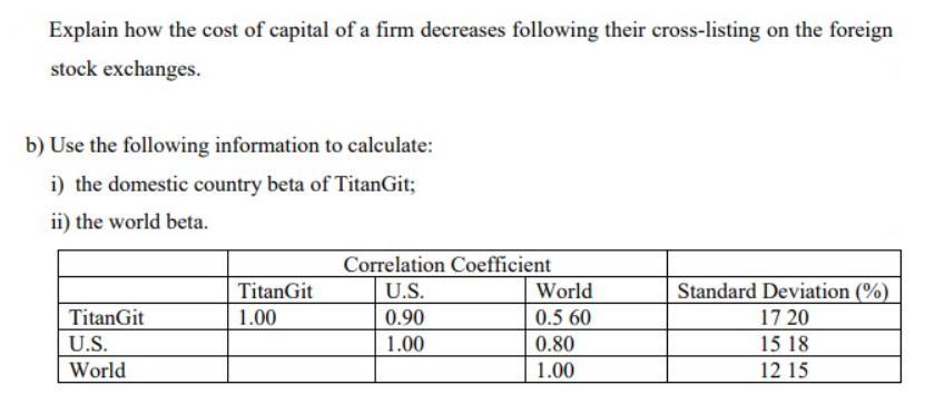 Explain how the cost of capital of a firm decreases following their cross-listing on the foreign stock