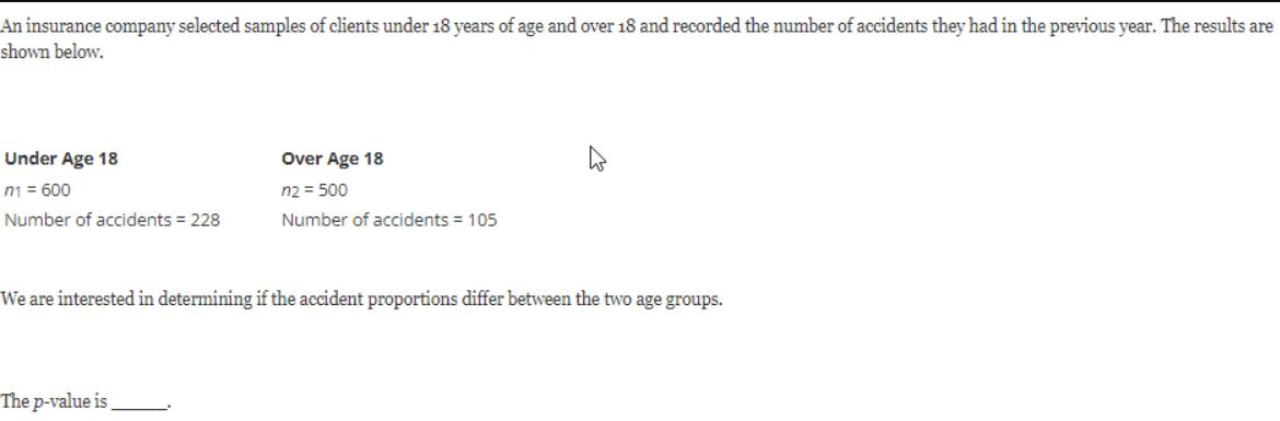 An insurance company selected samples of clients under 18 years of age and over 18 and recorded the number of