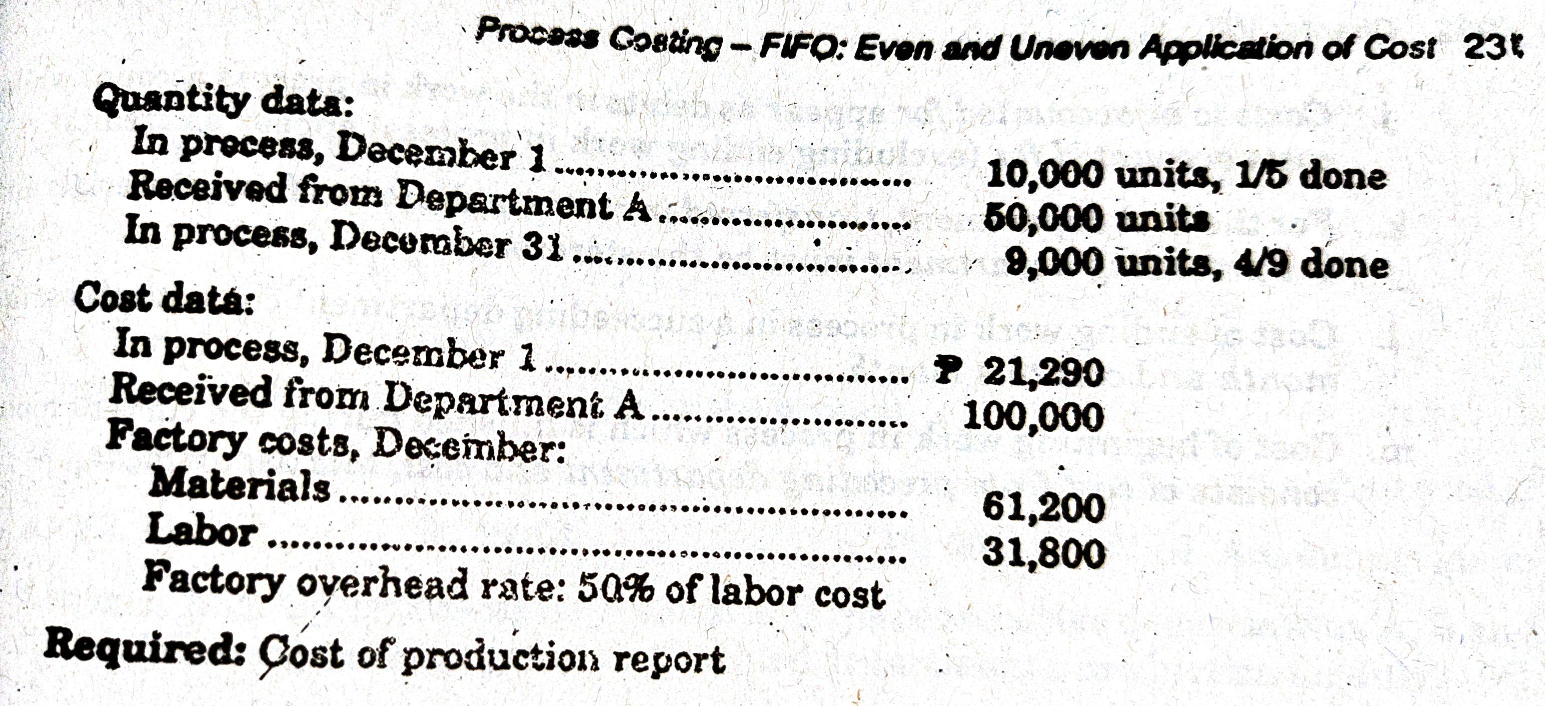 Process Costing - FIFQ: Even and Uneven Application of Cost 23% Quantity data: In process, December 1