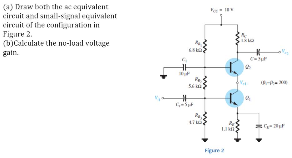 (a) Draw both the ac equivalent circuit and small-signal equivalent circuit of the configuration in Figure 2.