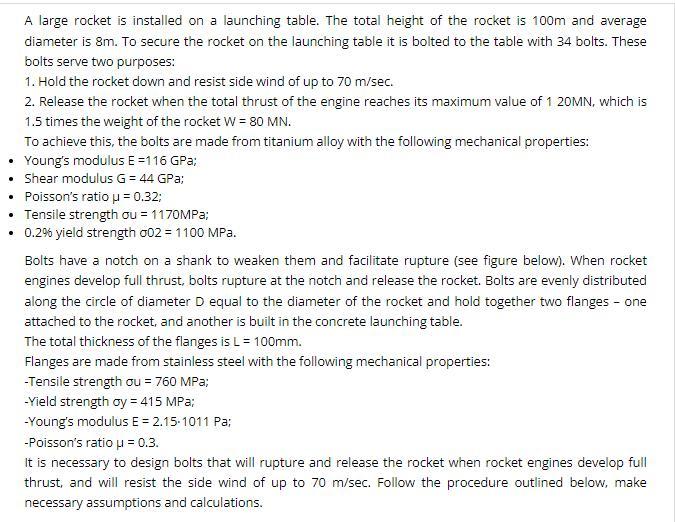 A large rocket is installed on a launching table. The total height of the rocket is 100m and average diameter