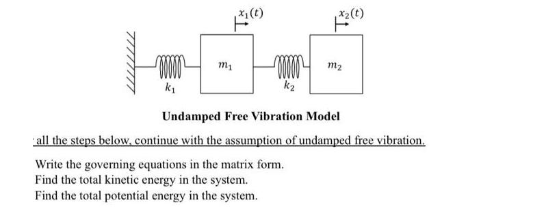 k m X (t) k x (t) m2 Undamped Free Vibration Model all the steps below, continue with the assumption of