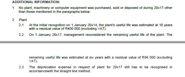 ADDITIONAL INFORMATION: 1 No plant, machinery or computer equipment was purchased, sold or disposed of during