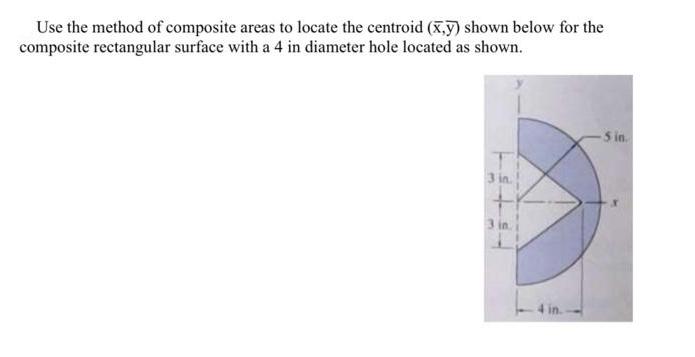 Use the method of composite areas to locate the centroid (x,y) shown below for the composite rectangular