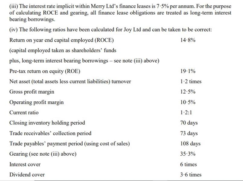 (iii) The interest rate implicit within Merry Ltd's finance leases is 7-5% per annum. For the purpose of