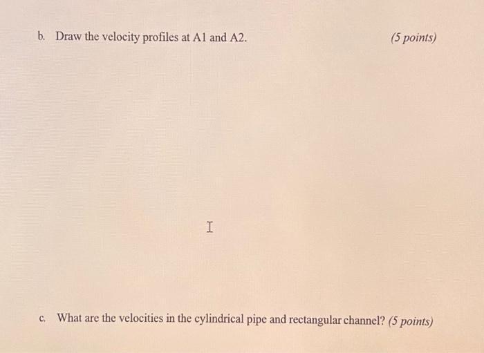 b. Draw the velocity profiles at A1 and A2. I (5 points) c. What are the velocities in the cylindrical pipe
