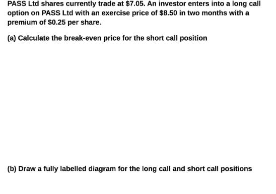 PASS Ltd shares currently trade at $7.05. An investor enters into a long call option on PASS Ltd with an