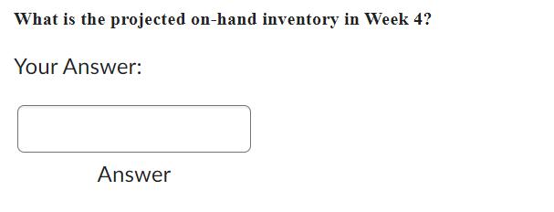 What is the projected on-hand inventory in Week 4? Your Answer: Answer