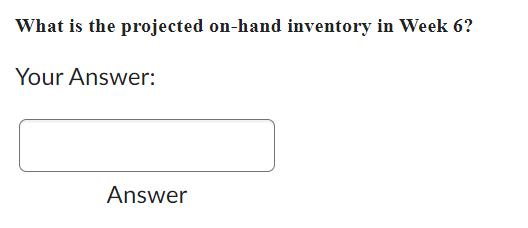 What is the projected on-hand inventory in Week 6? Your Answer: Answer