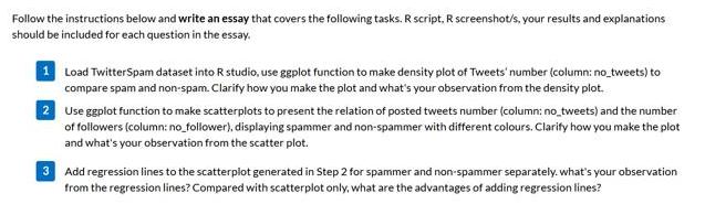 Follow the instructions below and write an essay that covers the following tasks. R script. R screenshot/s,
