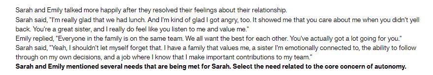 Sarah and Emily talked more happily after they resolved their feelings about their relationship. Sarah said,