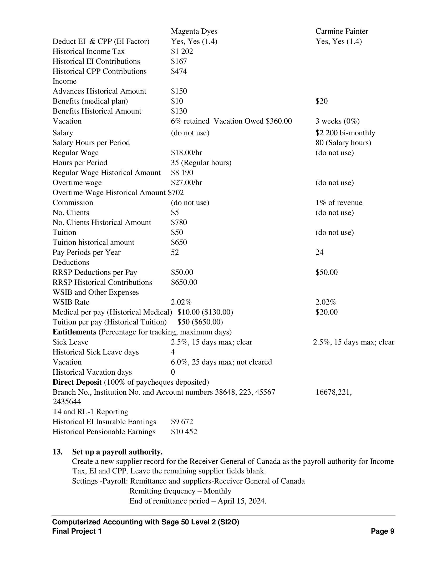 Deduct EI & CPP (EI Factor) Historical Income Tax Historical EI Contributions Historical CPP Contributions