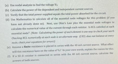 (a) Use nodal analysis to find the voltage Vo (b) Calculate the power of the dependent and independent