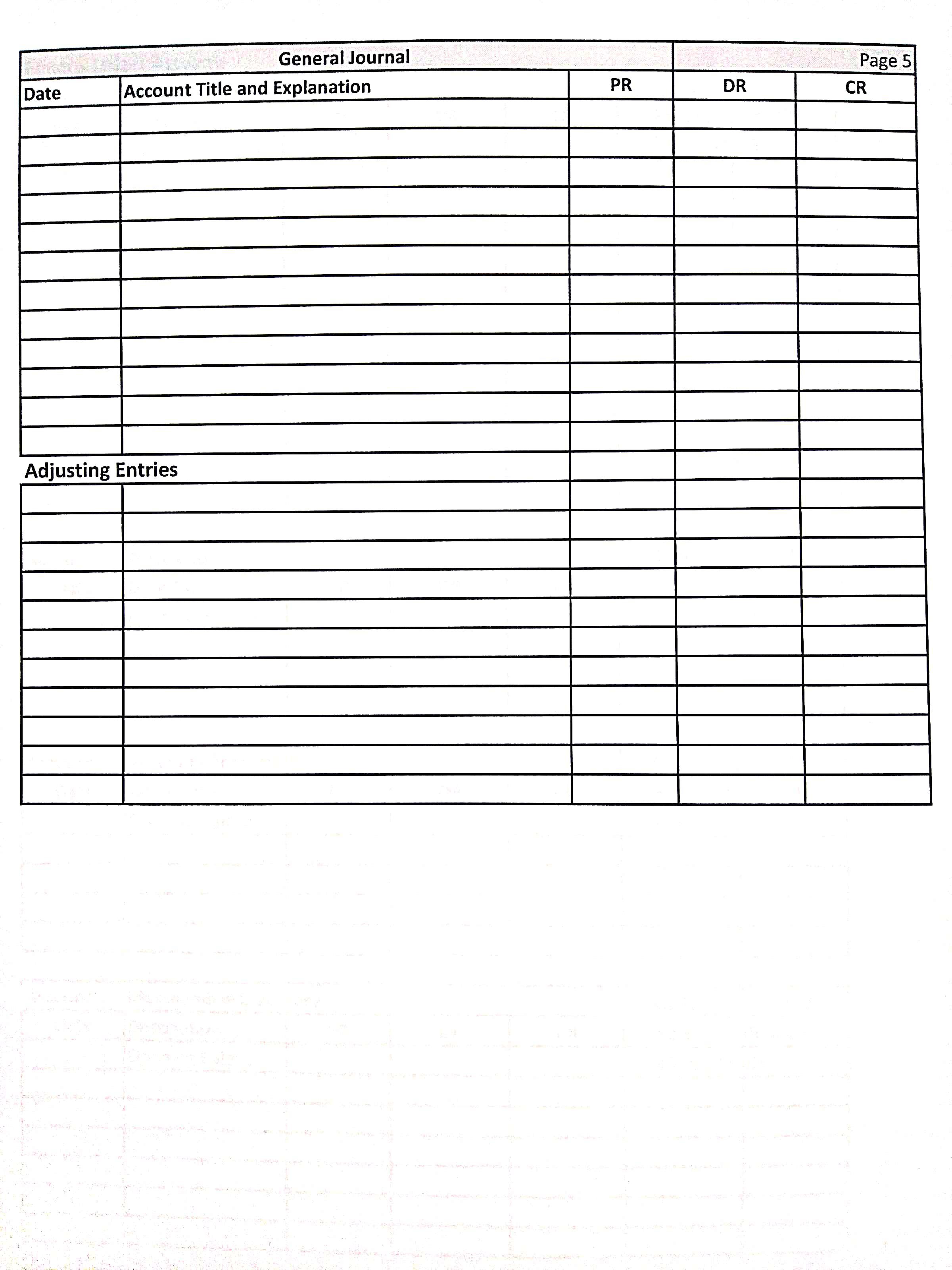 Date Account Title and Explanation Adjusting Entries General Journal AUR J PR DR de Marce Page 5 CR