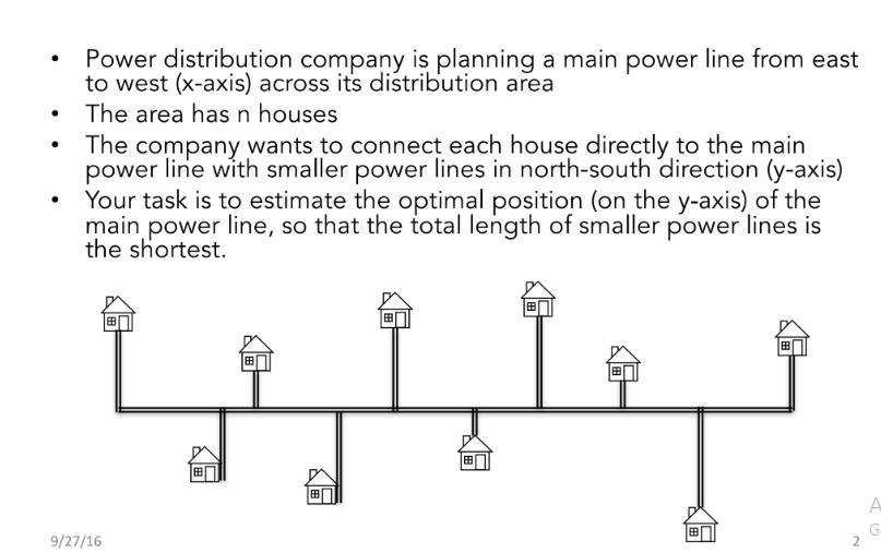 Power distribution company is planning a main power line from east to west (x-axis) across its distribution