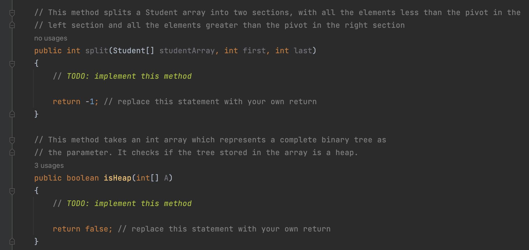 H H // This method splits a Student array into two sections, with all the elements less than the pivot in the