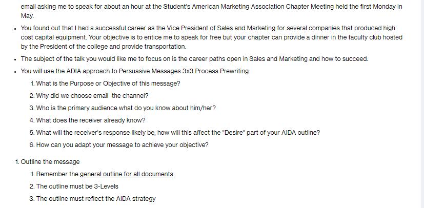 email asking me to speak for about an hour at the Student's American Marketing Association Chapter Meeting