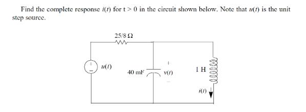 Find the complete response (1) for t > 0 in the circuit shown below. Note that (t) is the unit step source.