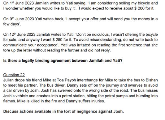 On 1st June 2023 Jamilah writes to Yati saying, 'I am considering selling my bicycle and I wonder whether you