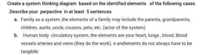 Create a system thinking diagram based on the identified elements of the following cases Describe your