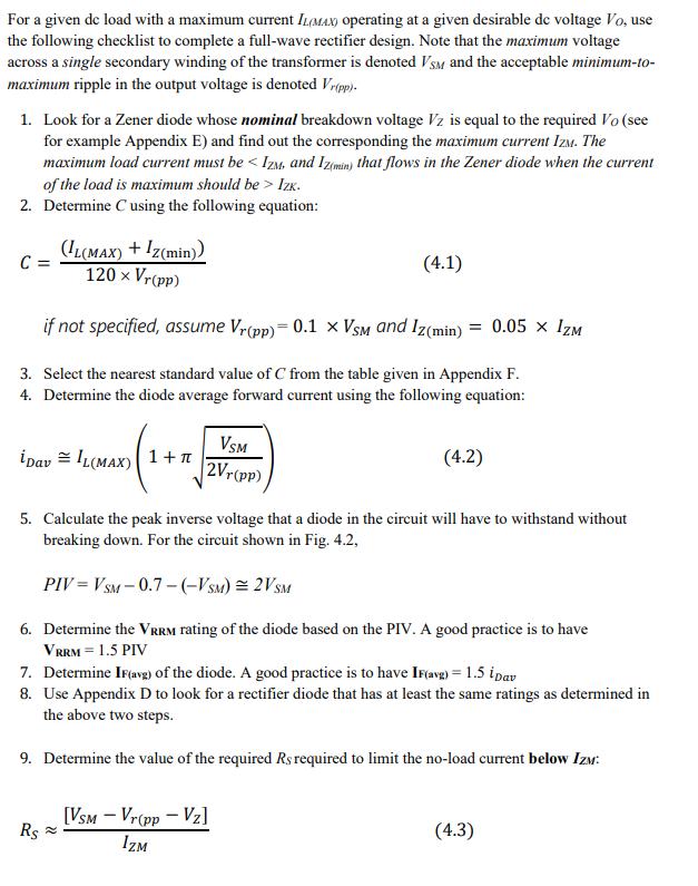 For a given de load with a maximum current ILMAX) operating at a given desirable de voltage Vo, use the