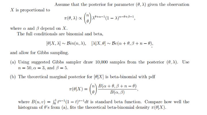 X is proportional to Assume that the posterior for parameter (0, A) given the observation (