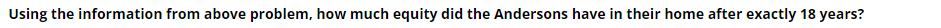 Using the information from above problem, how much equity did the Andersons have in their home after exactly