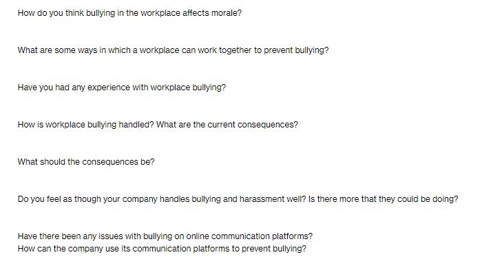 How do you think bullying in the workplace affects morale? What are some ways in which a workplace can work