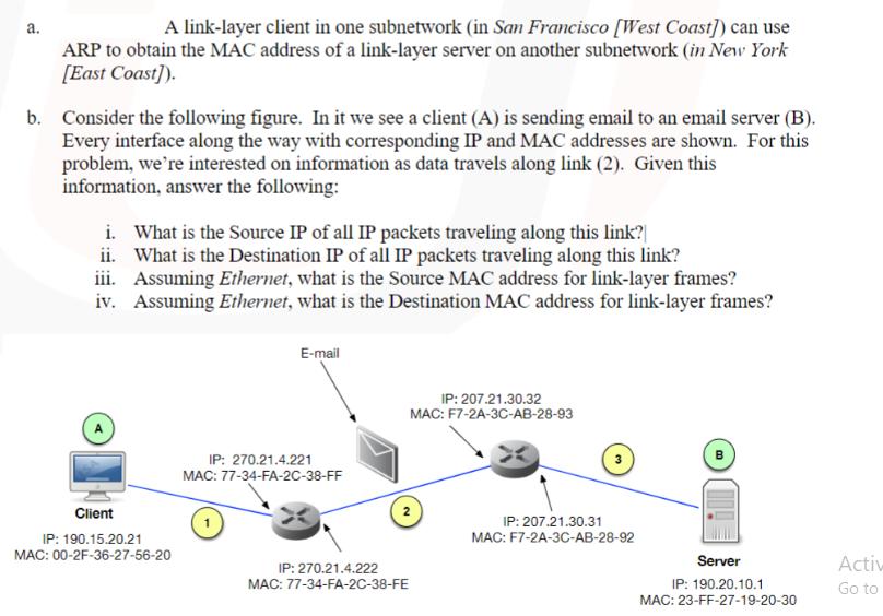 a. A link-layer client in one subnetwork (in San Francisco [West Coast]) can use ARP to obtain the MAC