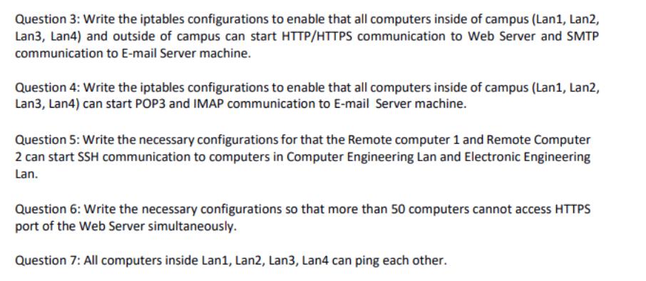 Question 3: Write the iptables configurations to enable that all computers inside of campus (Lan1, Lan2,