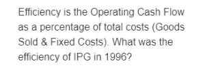 Efficiency is the Operating Cash Flow as a percentage of total costs (Goods Sold & Fixed Costs). What was the