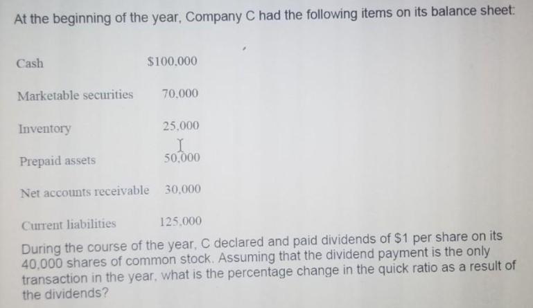 At the beginning of the year, Company C had the following items on its balance sheet: Cash Marketable