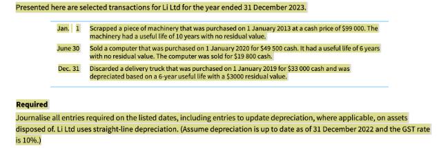 Presented here are selected transactions for Li Ltd for the year ended 31 December 2023. Jan. 1 June 30 Dec.
