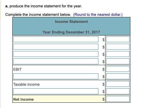 a. produce the income statement for the year. Complete the income statement below. (Round to the nearest