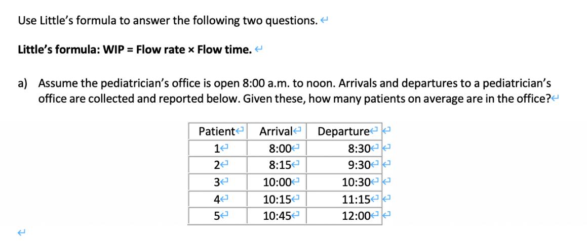 Use Little's formula to answer the following two questions. < Little's formula: WIP = Flow rate x Flow time.