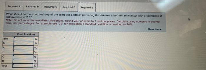 Required A Required B Required C Required D What should be the exact makeup of the complete portfolio