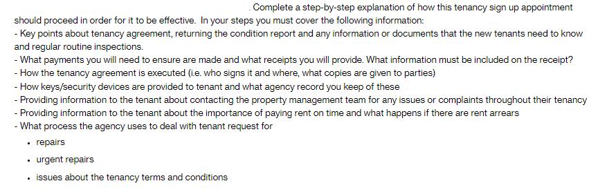 Complete a step-by-step explanation of how this tenancy sign up appointment should proceed in order for it to