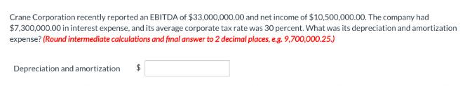 Crane Corporation recently reported an EBITDA of $33,000,000.00 and net income of $10,500,000.00. The company