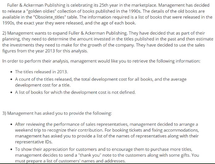 Fuller & Ackerman Publishing is celebrating its 25th year in the marketplace. Management has decided to