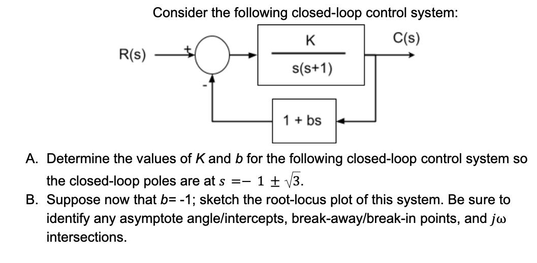 R(s) Consider the following closed-loop control system: K C(s) s(s+1) 1 + bs A. Determine the values of K and