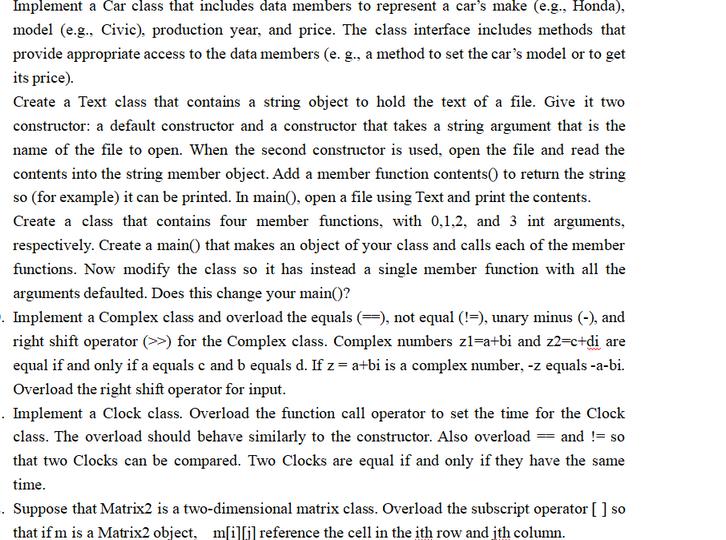 Implement a Car class that includes data members to represent a car's make (e.g., Honda), model (e.g.,