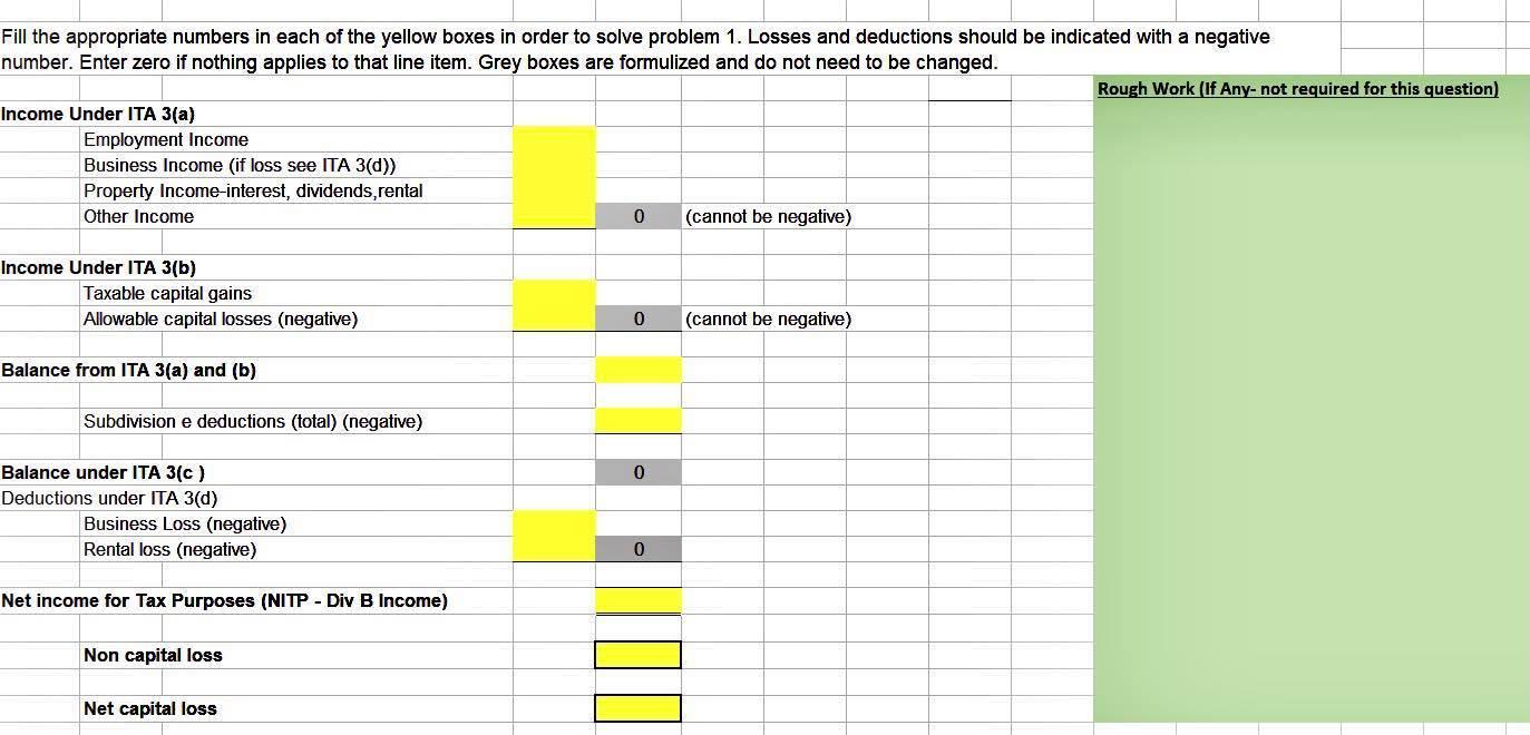 Fill the appropriate numbers in each of the yellow boxes in order to solve problem 1. Losses and deductions