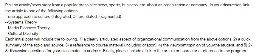 Pick an articleews story from a popular press site: news, sports, business, etc. about an organization or